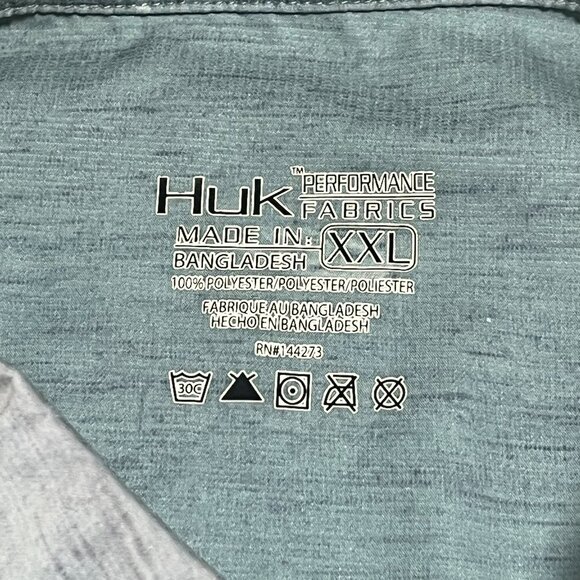 Huk Performance Fabric Fishing Shirt Mens Size XXL Short Sleeve Button Up Pocket - Picture 2 of 7